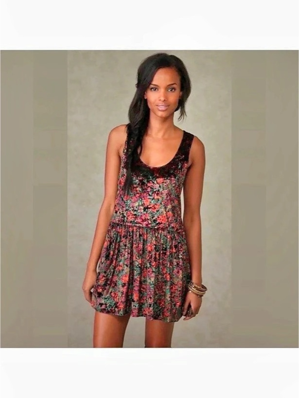 Free People Floral Mini Dress in Black & Red